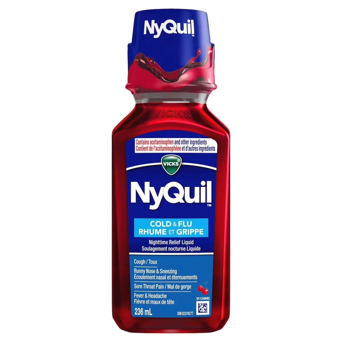 Vicks NyQuil Cold & Flu Nighttime Relief Liquid, Soothing Cherry, 236 mL product image