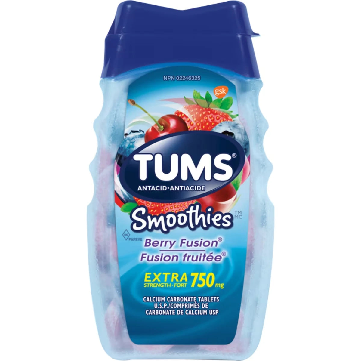 Tums Extra Strength Smoothie Berry Fusion 60 count front package