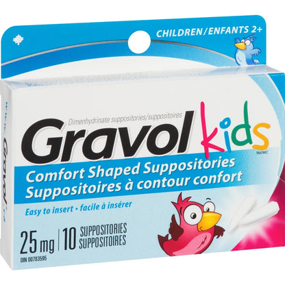 Gravol Kids Comfort Shaped Suppositories 25 mg product detail
