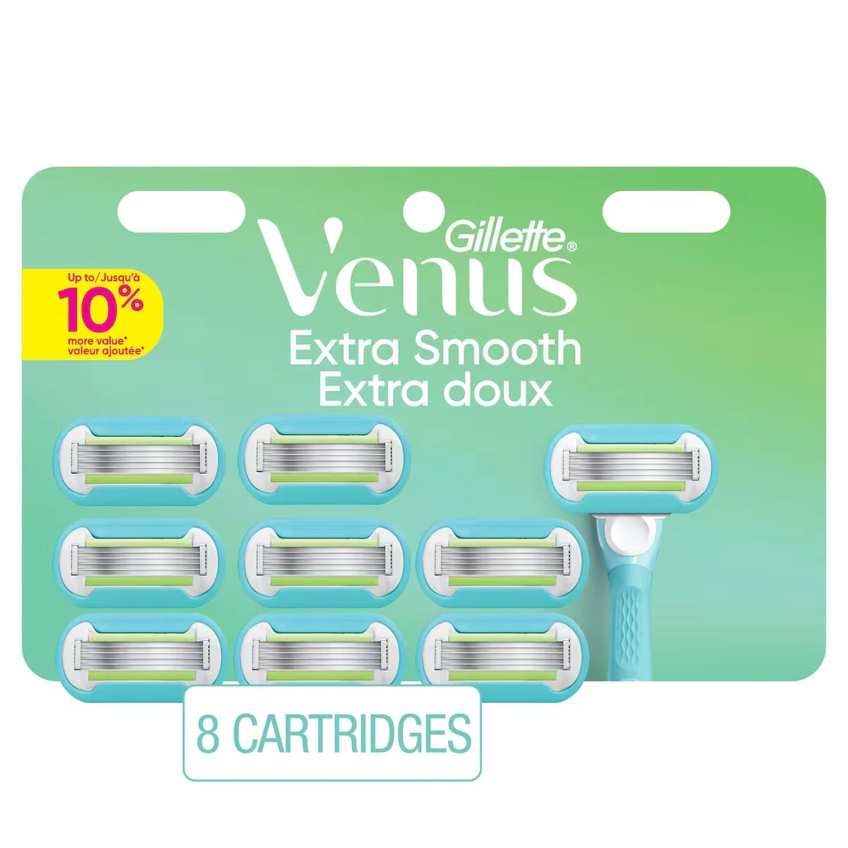 Venus Gillette Extra Smooth Women's Razor Blade Refills, 8 Count front package
