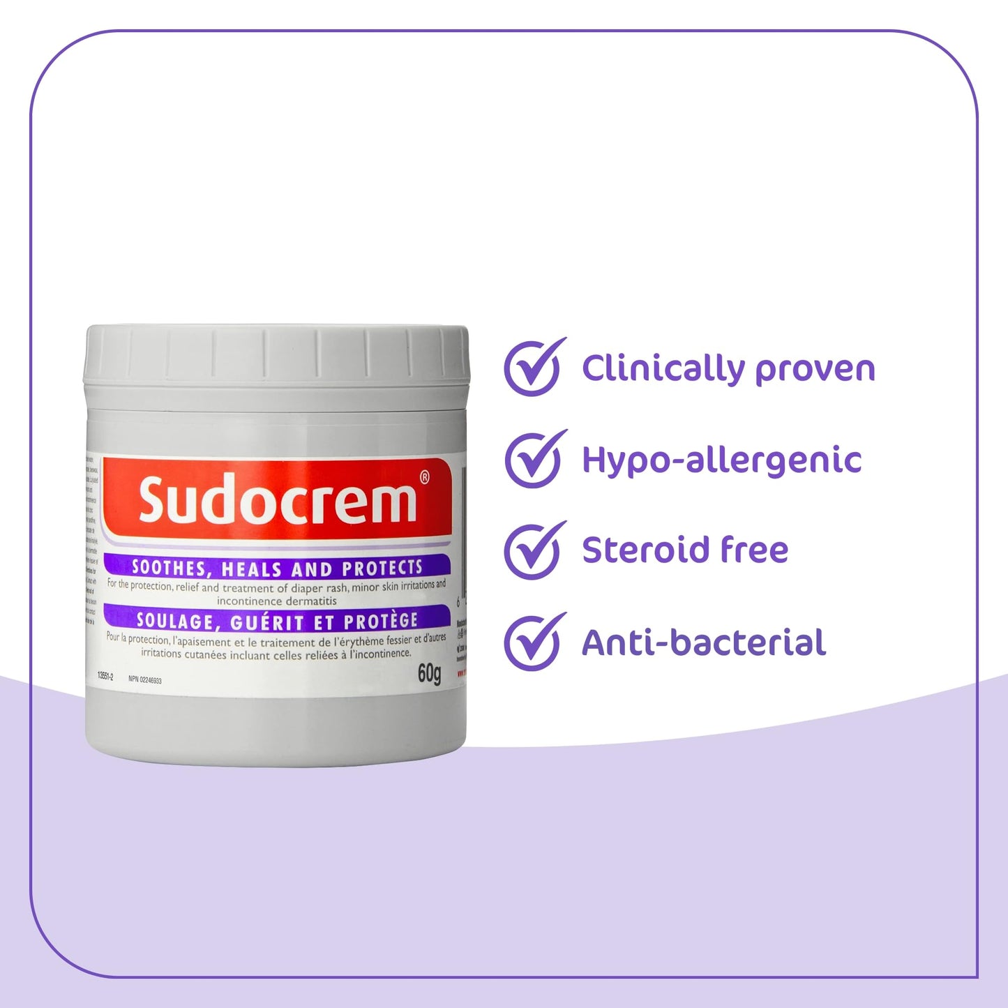 Sudocrem - Diaper Rash Cream for Baby, Soothes, Heals, and Protects, Relief and Treatment of Diaper Rash, Zinc Oxide Cream - 60g