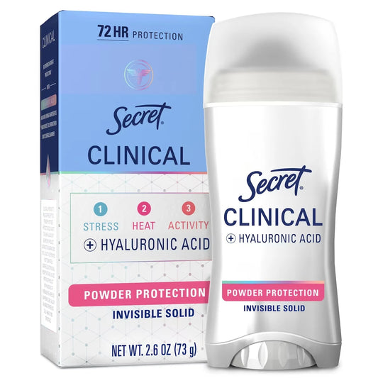 Secret Clinical Strength 72HR Hyaluronic Acid Antiperspirant and Deodorant, Invisible Solid, Completely Clean front package