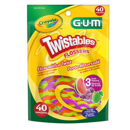 Fil dentaire pour enfants GUM CRAYOLA™ TWISTABLES®, enduit de fluorure, 3 ans et plus, 40 unités