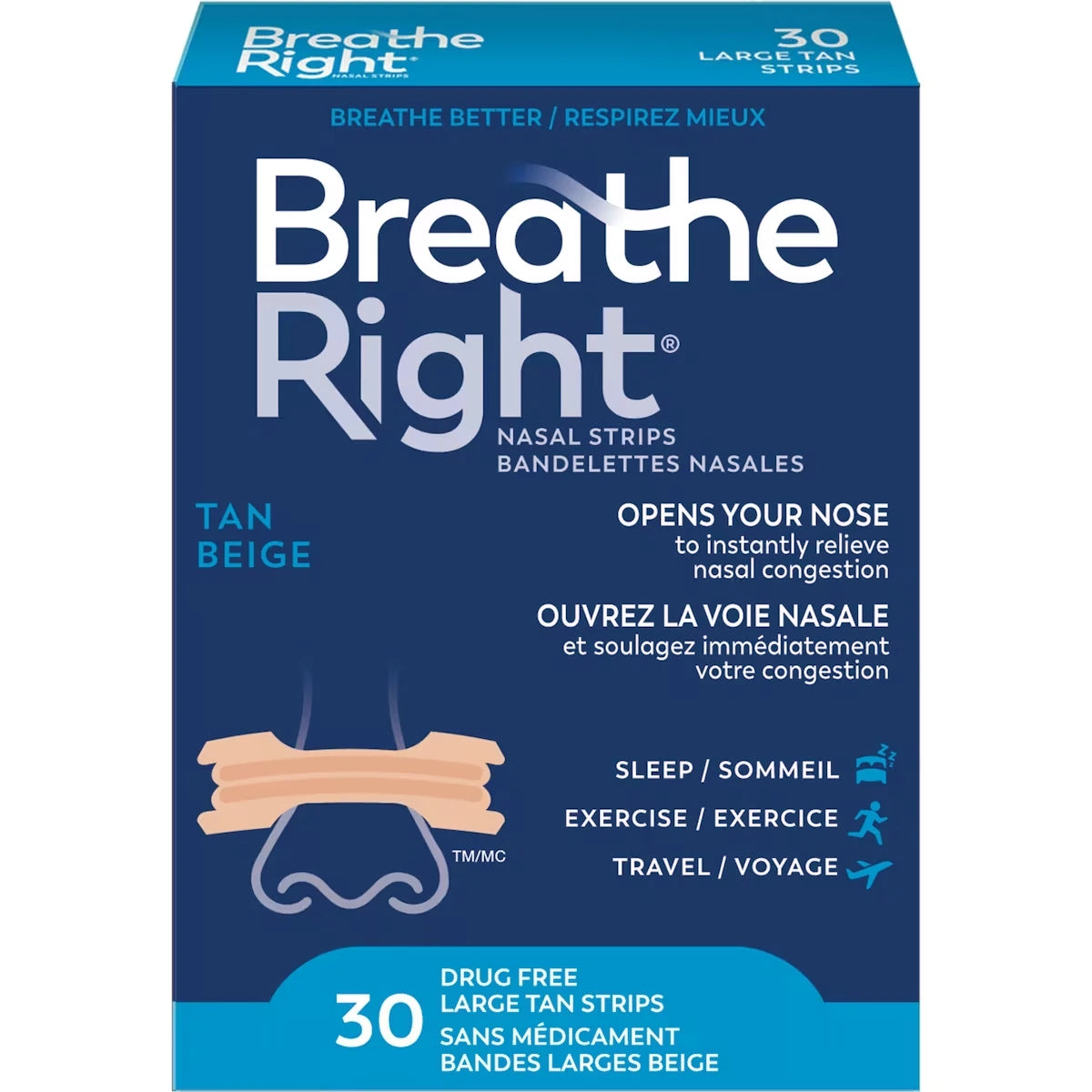Breathe Right Nasal Strips Large Tan 30 Count product image
