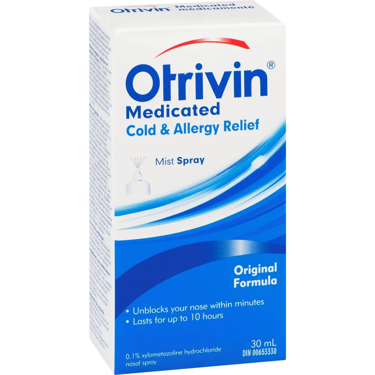 Otrivin Medicated Cold & Allergy Relief Original Nasal Decongestant Mist Spray 30ml front package