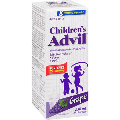 Advil Children's Fever and Pain Relief Ibuprofen Oral Suspension, Dye Free, Grape, 230 mL product detail