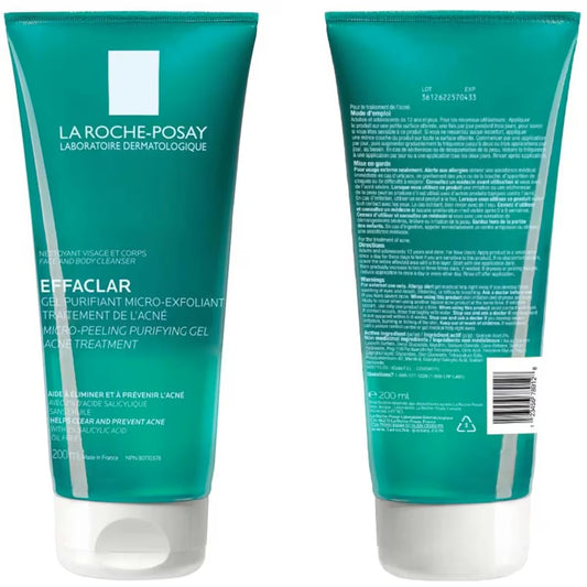 La Roche-Posay Effaclar Micro-Peeling Purifying Gel Face & Body Acne Treatment Cleanser front package