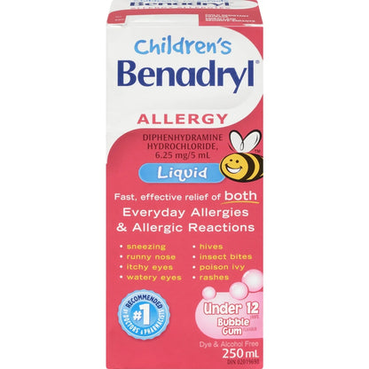 Benadryl Children's Liquid Allergy Medicine, Bubblegum front package