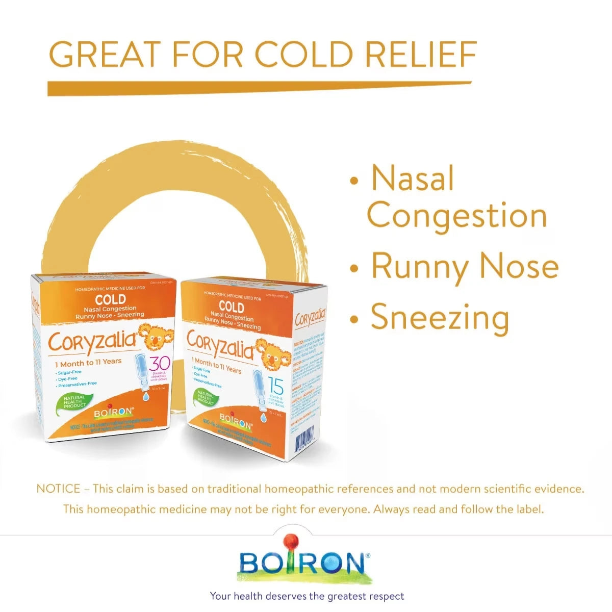 Boiron Coryzalia for Cold and Cold Symptoms in Children 1 Month to 11 Years of Age front package