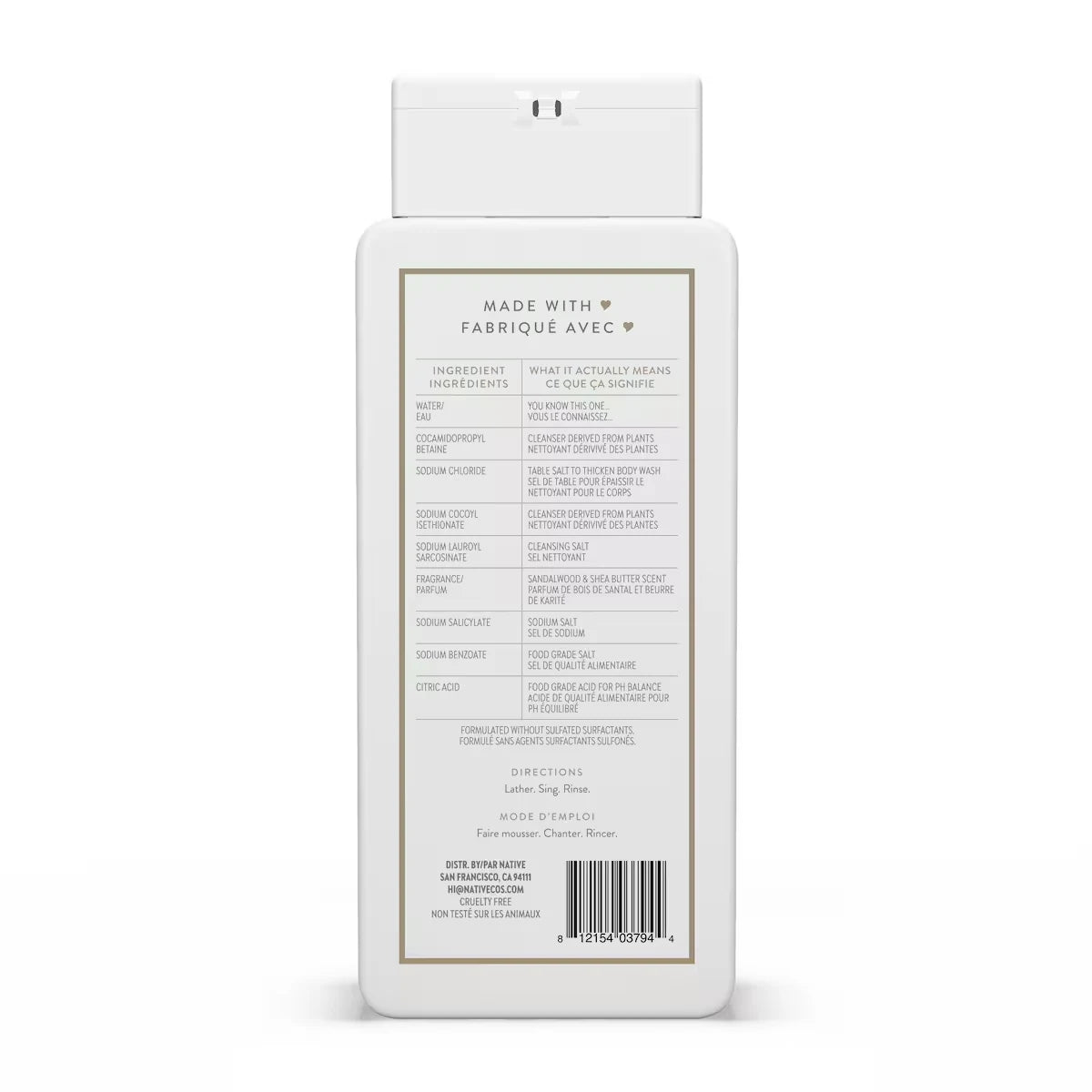 Native Natural Body Wash, Sandalwood & Shea Butter, Sulfate Free, Paraben Free product detail