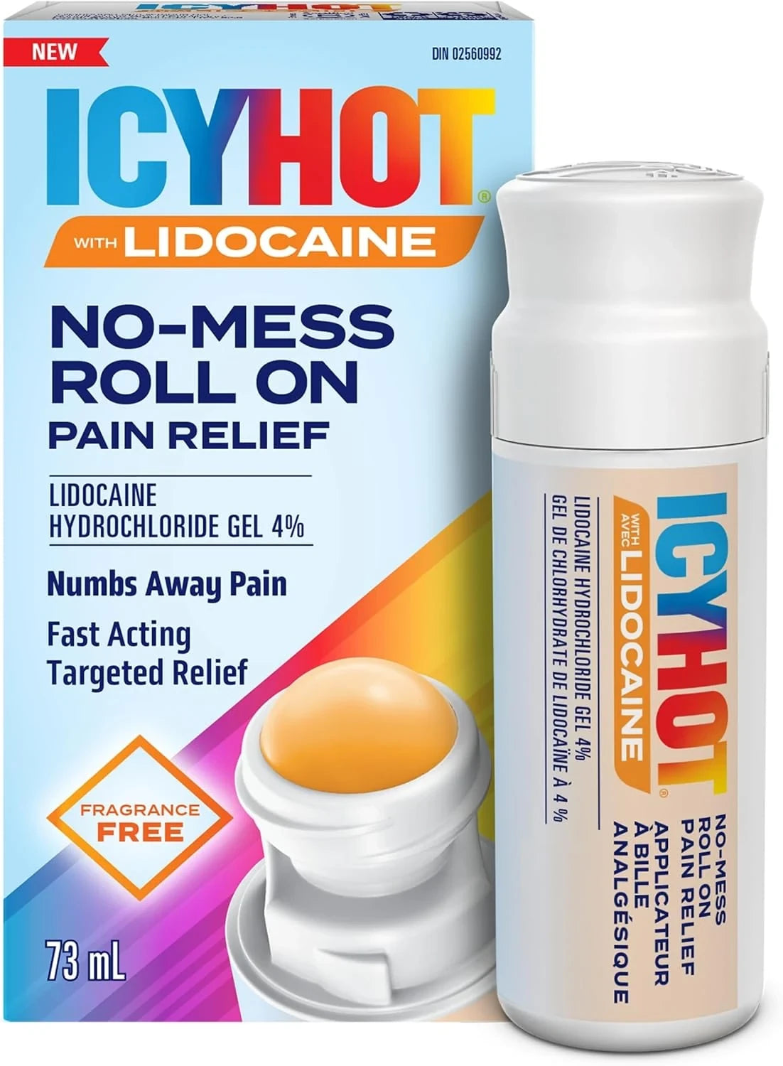 Icy Hot Lidocaine 4% No-Mess Roll-On Pain Relief, 73 mL Gel product image
