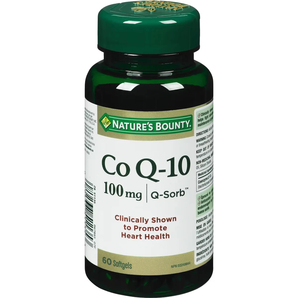 Natures Bounty Nature's Bounty Co Q10 100Mg Pills Supplement Promotes Heart Health 60 Softgels front package