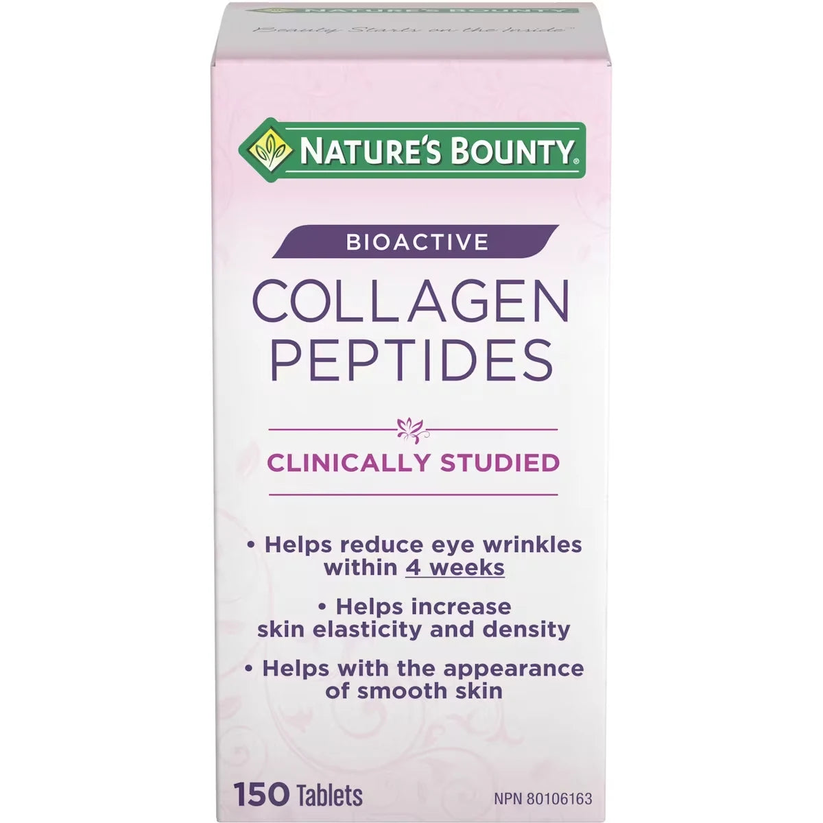 Natures Bounty Bioactive Collagen Peptides Helps Reduce Wrinkles Clinically Studied 150 Count front package