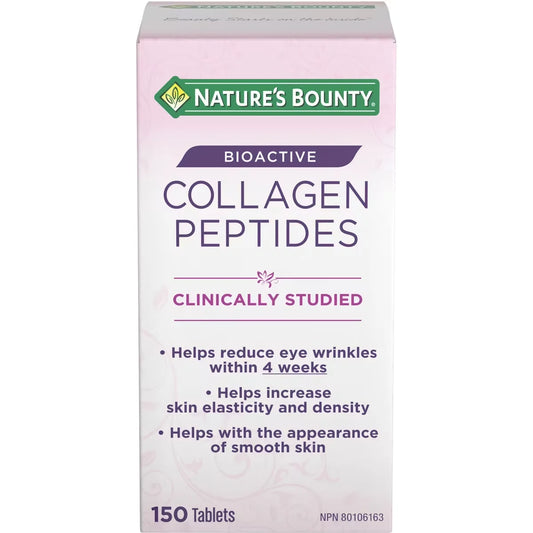 Natures Bounty Bioactive Collagen Peptides Helps Reduce Wrinkles Clinically Studied 150 Count front package