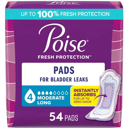 Poise Incontinence Pads, Moderate Absorbency, Long Length front package