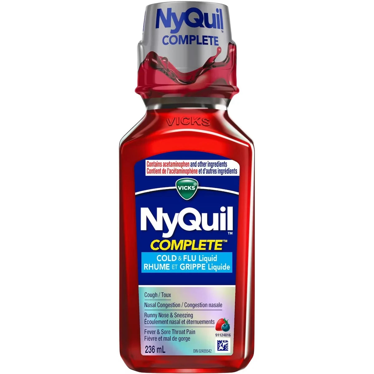 Vicks NyQuil COMPLETE Cold, Flu, and Congestion Medicine, 236 mL, Berry Flavour alternate view