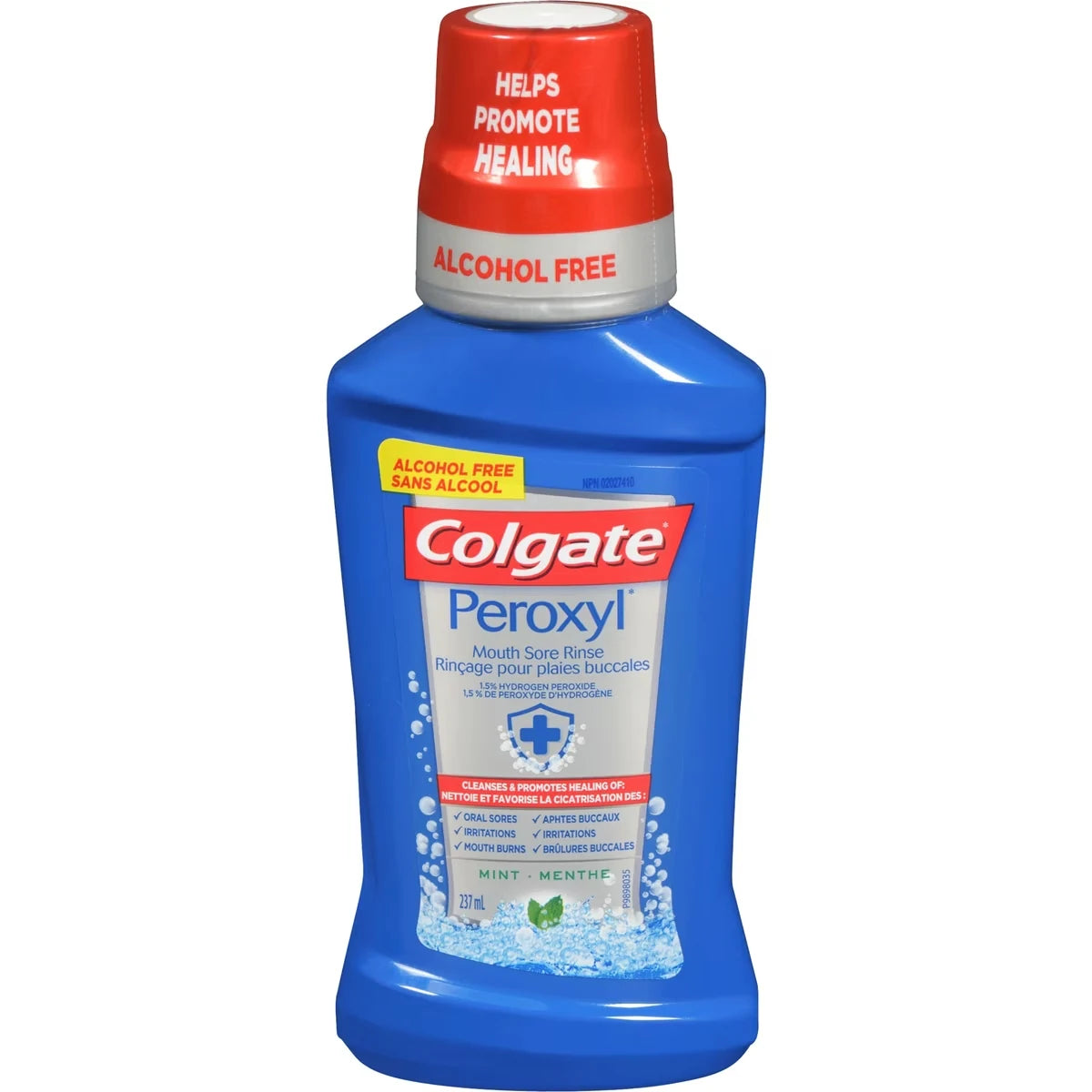 Colgate Peroxyl Mouth Sore Alcohol Free Oral Rinse, Mint, 237 mL front package