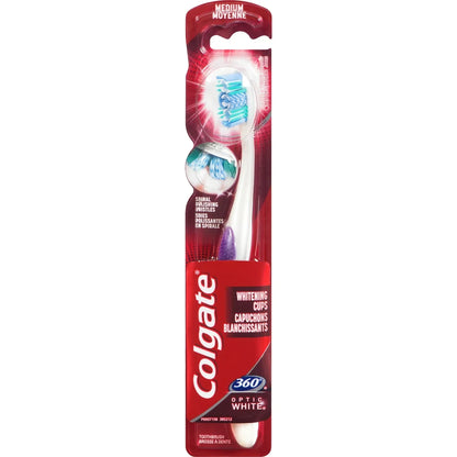 Colgate 360 Optic White Whitening Toothbrush, Medium front package