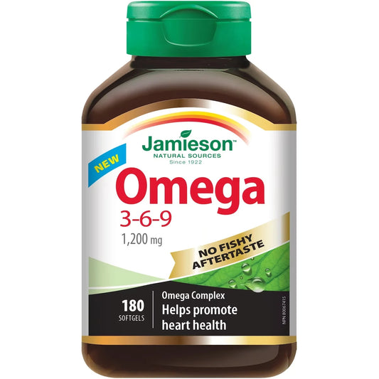 Jamieson Omega 3-6-9 No Fishy Aftertaste 1,200mg front package