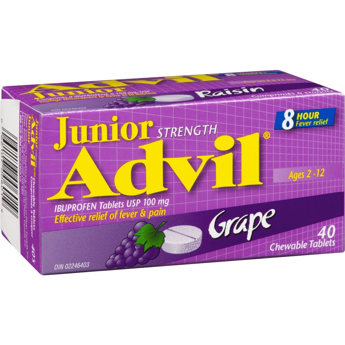 Advil Junior Strength Pain Reliever and Fever Reducer Ibuprofen Chewable Tablets, Grape, 40 Count product detail