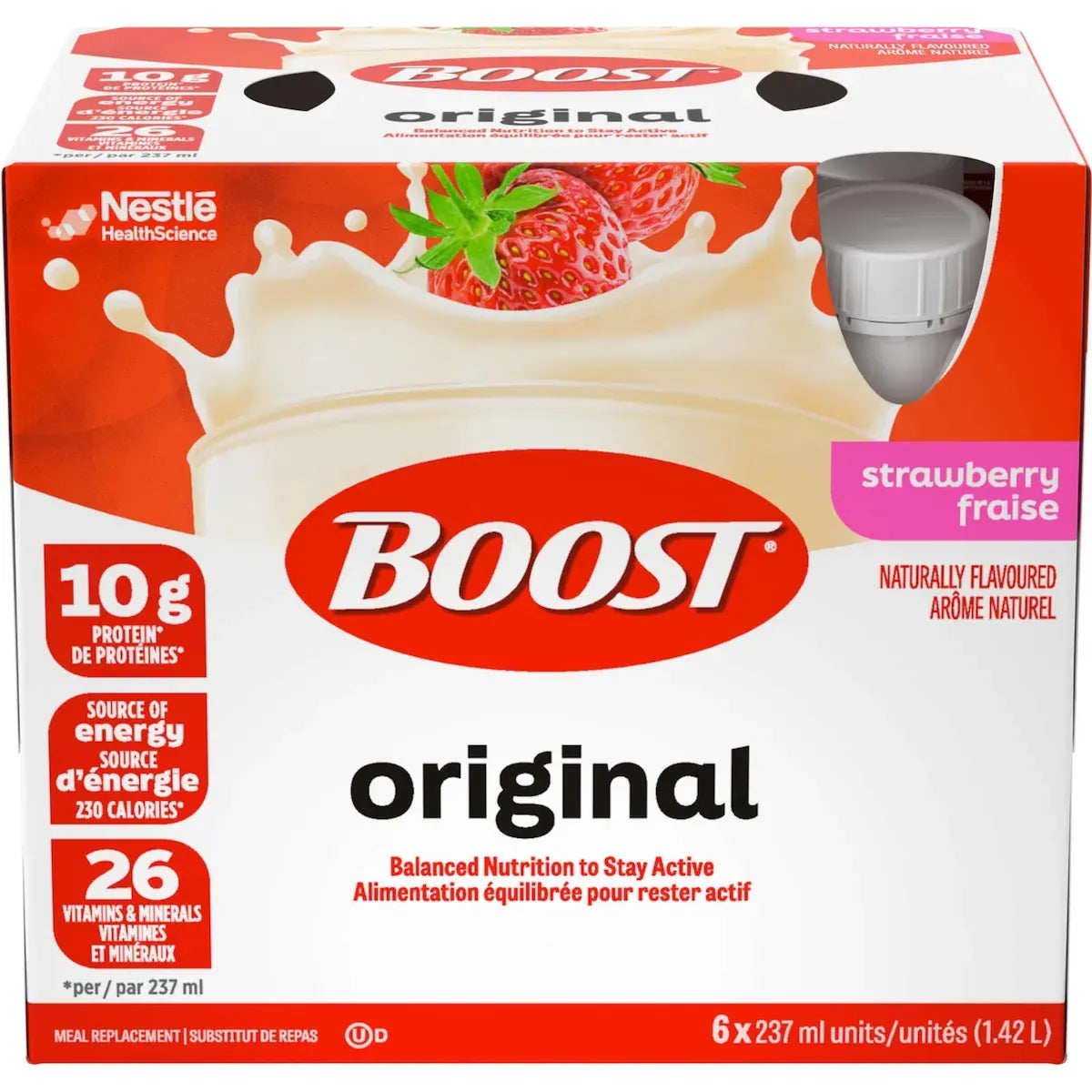 Boost Original Strawberry Meal Replacement Drink, 6 × 237 ml front package