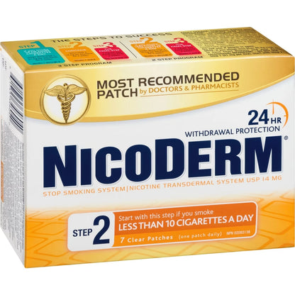Nicoderm Stop Smoking System, STEP 2, 7 clear patches (one patch daily) 14 mg/day front package