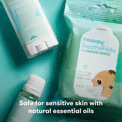 FridaBaby Baby & Toddler Breathe Easy Kit Sick Day Essentials,A Must-Have Set Includes Natural Nose & Chest Wipes, Organic No-Mess Chest Balm, & Organic Essential Oil for Bath or Diffuser