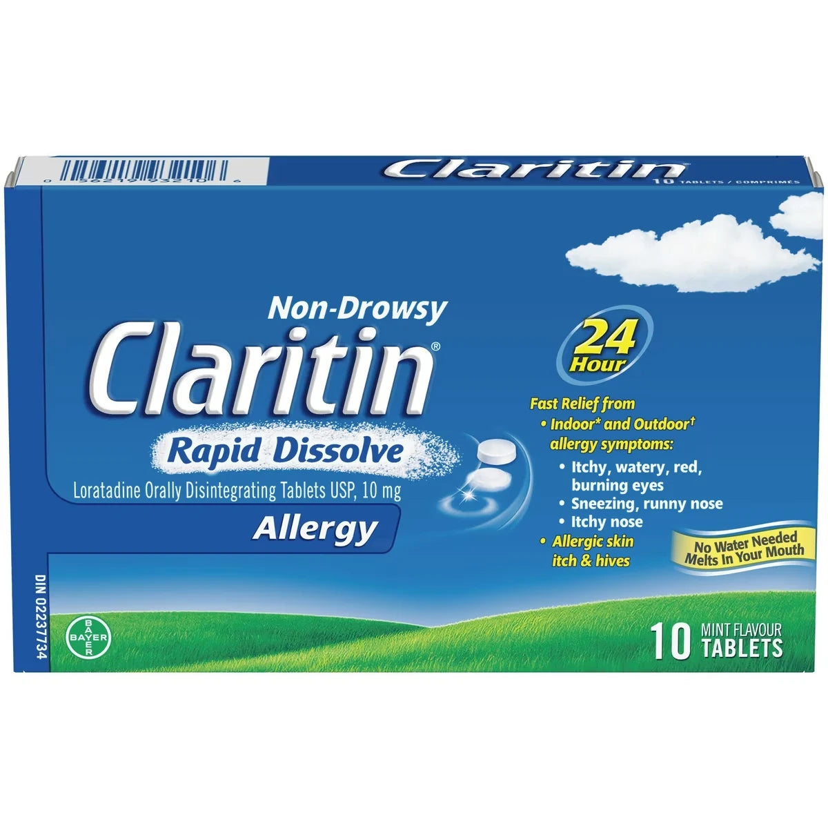 Claritin Rapid Dissolve Allergy Medicine, 24-Hour Non-Drowsy Relief 10 mg, 10 Tablets product package
