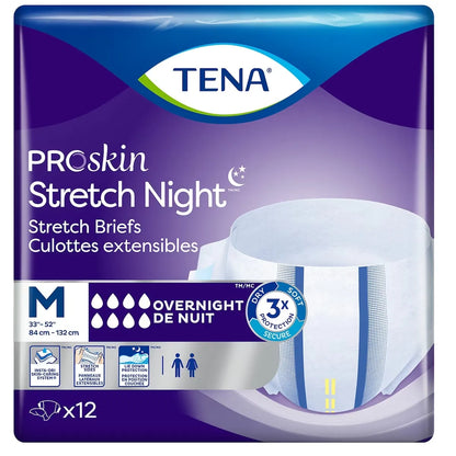 Tena PROskin Stretch Night Brief M, 12 count front package