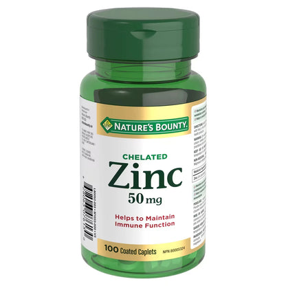 Natures Bounty Zinc, 50 mg, Coated Caplets front package