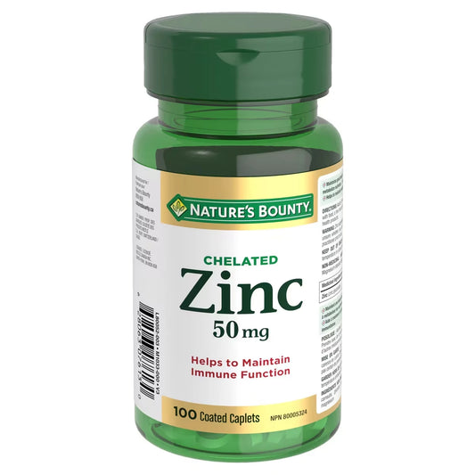 Natures Bounty Zinc, 50 mg, Coated Caplets front package