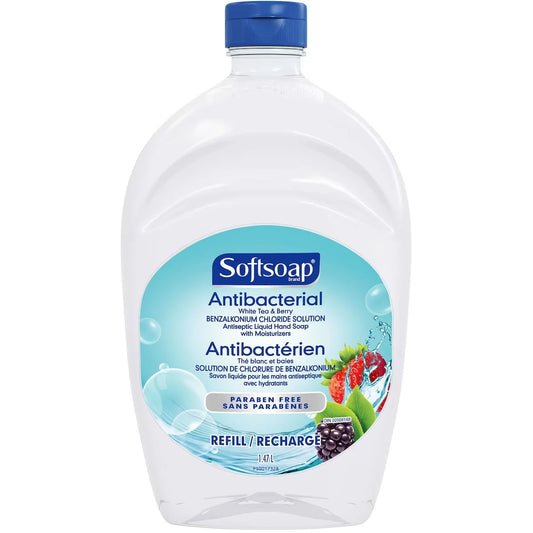 Softsoap Antibacterial Liquid Hand Soap Refill, White Tea and Berry - 1.47 L front package