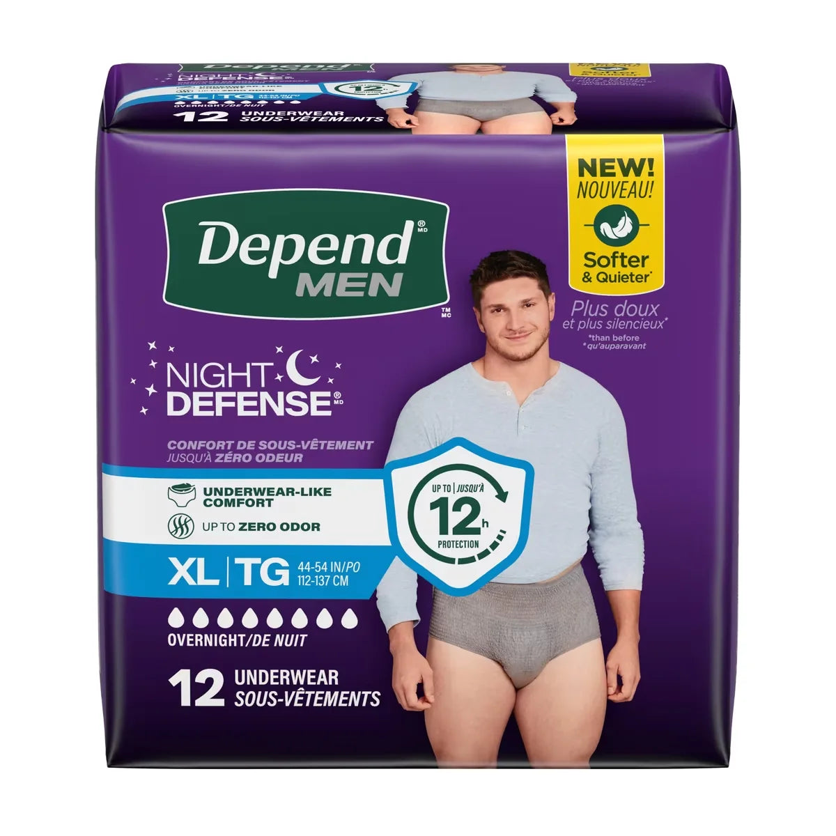 Depend Night Defense Incontinence Underwear for Men, Overnight, Size XL, 12 Count product detail