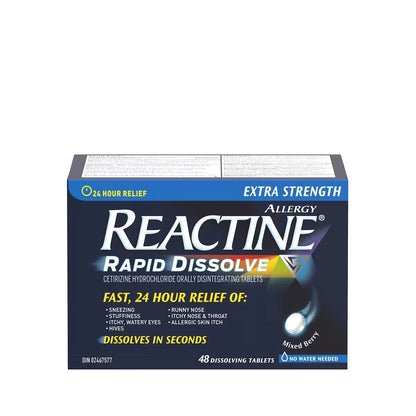 Reactine Rapid Dissolve Allergy Relief, Extra Strength, 48 Tablets front package