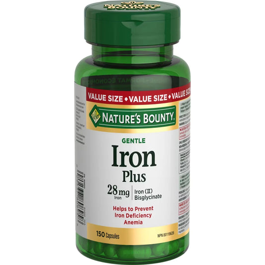 Natures Bounty Gentle Iron 28 mg, Helps Prevent Anemia, Capsules front package