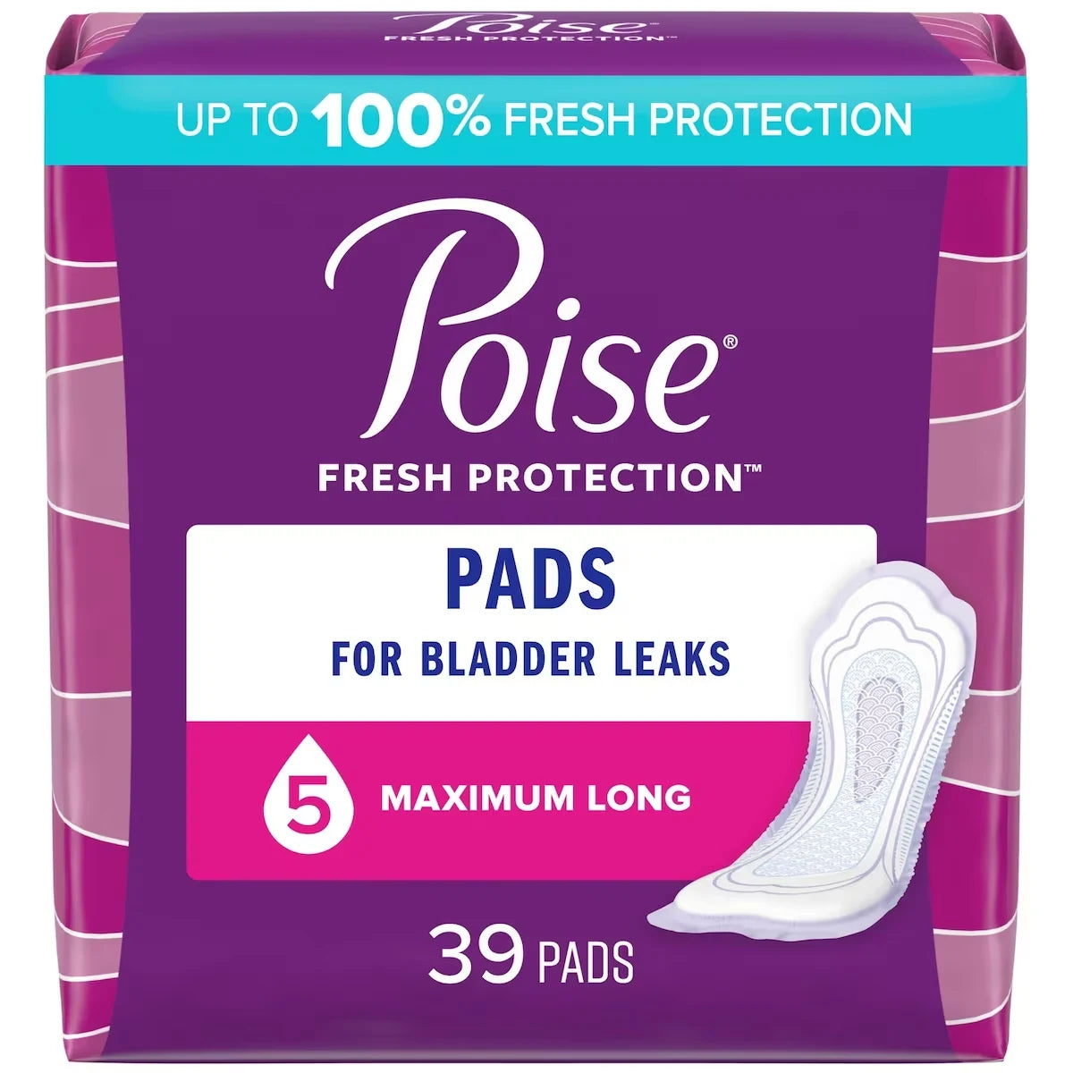 Poise Incontinence Pads, Maximum Absorbency, Long front package