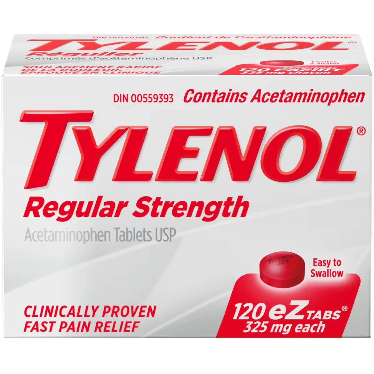 Tylenol Regular Strength Pain Relief Acetaminophen 325mg EZTabs front package
