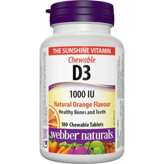 Webber Vitamin D3 Chewable 1000 IU, Natural Orange Flavour front package