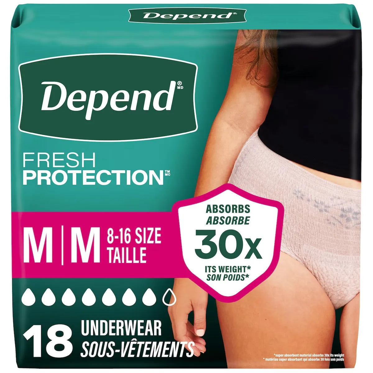 Depend Fresh Protection Adult Incontinence & Postpartum Bladder Leak Underwear for Women front package
