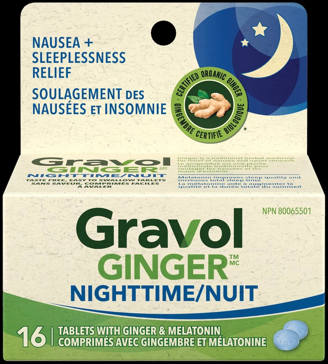 Gravol Ginger Nighttime Tablets with Melatonin product image