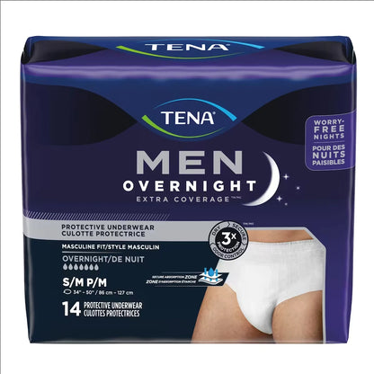 Tena Men Overnight Extra Coverage Incontinence Underwear, Small/Medium front package