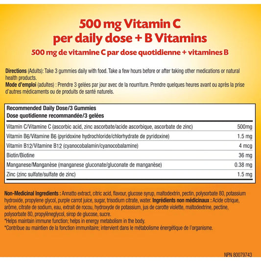 Emergen-C Gummies 500mg Vitamin C Supplement, Orange, Tangerine & Raspberry Flavours front package