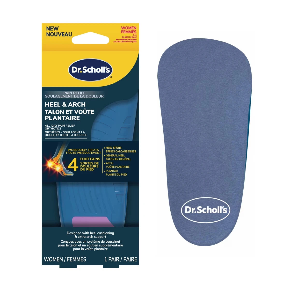 Dr. Scholl's Heel & Arch All-Day Pain Relief Orthotics, Women, Size 6-10 front package