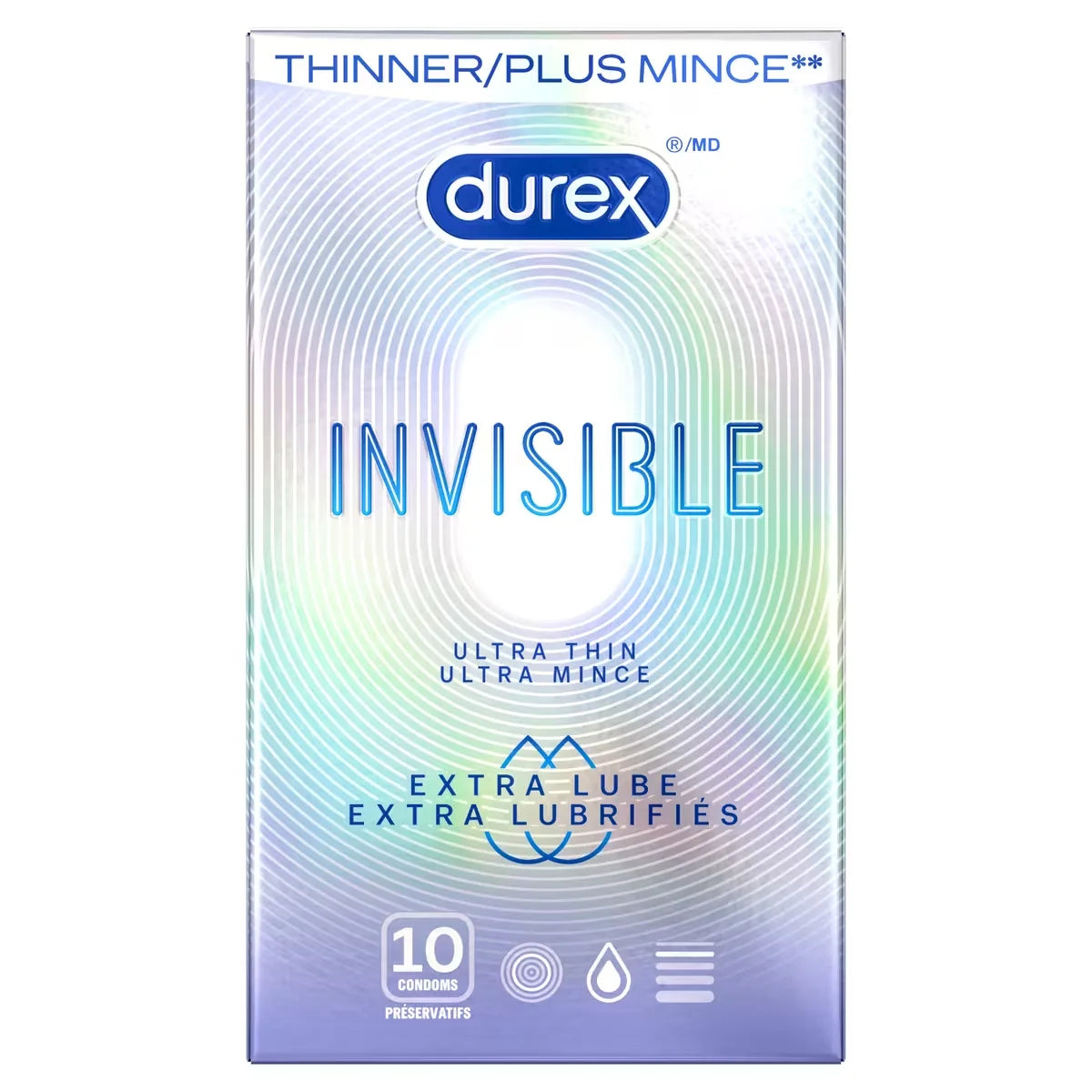 Durex Invisible Ultimate Thin Condoms, Extra Lubricated front package
