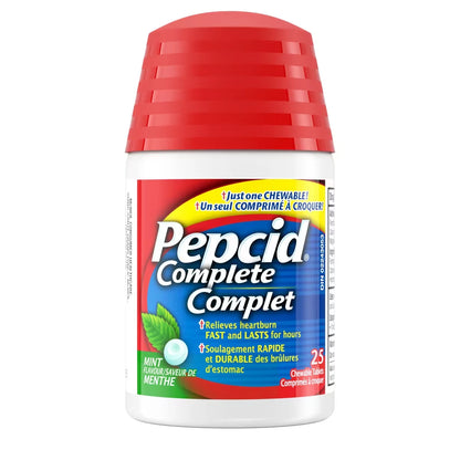 Pepcid Complete 25 Chewable Mint Tablets front package