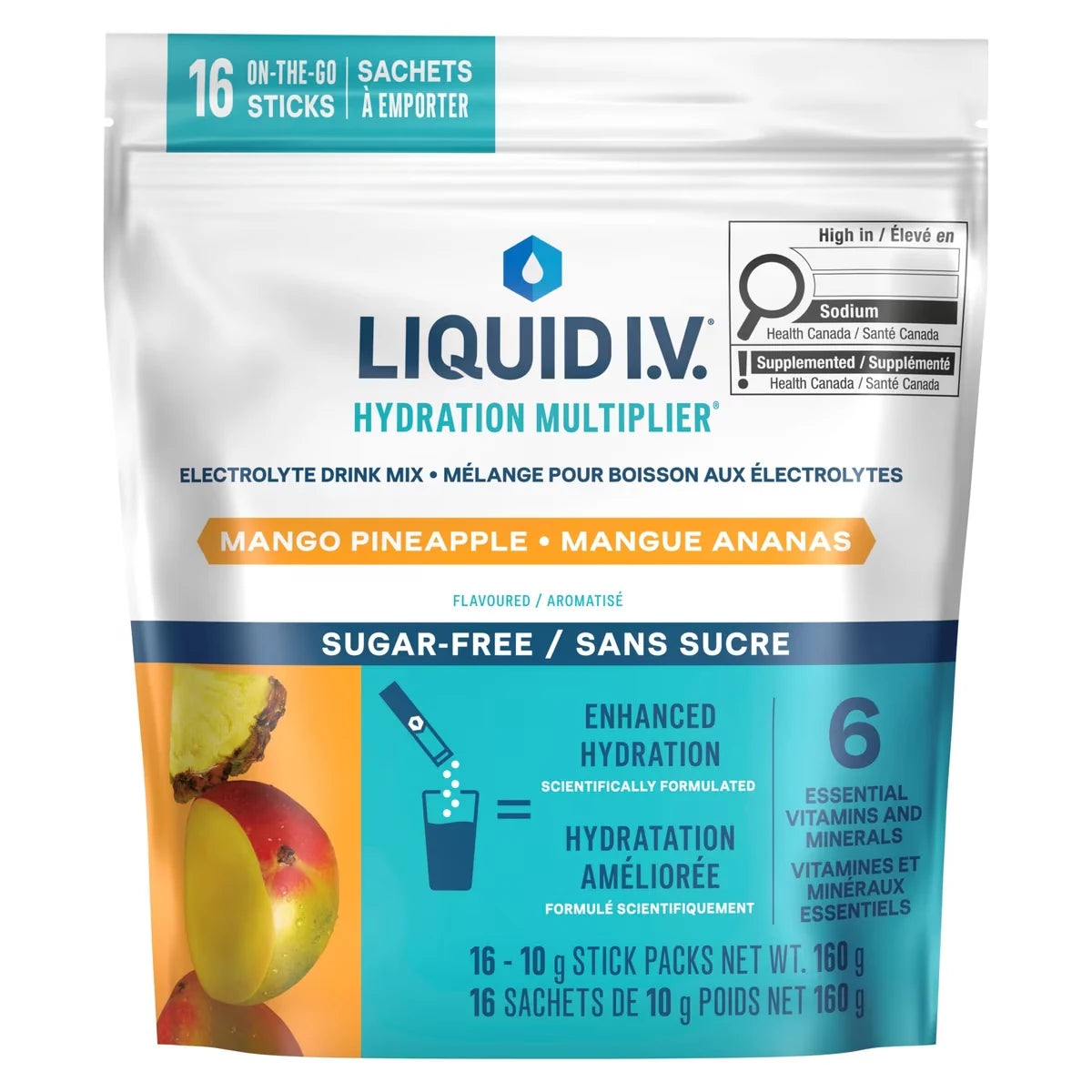 Liquid I.V Hydration Multiplier Electrolyte Drink Mix for Everyday Hydration with Mango Pineapple with Zero Sugar 16 front package