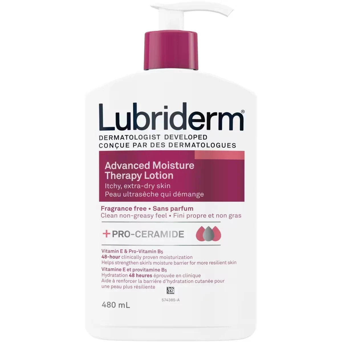 Lubriderm Advanced Moisture Therapy Lotion, Vitamin E, Pro- Vitamin B5, Pro Ceramide, Dry Skin, Fragrance Free product package