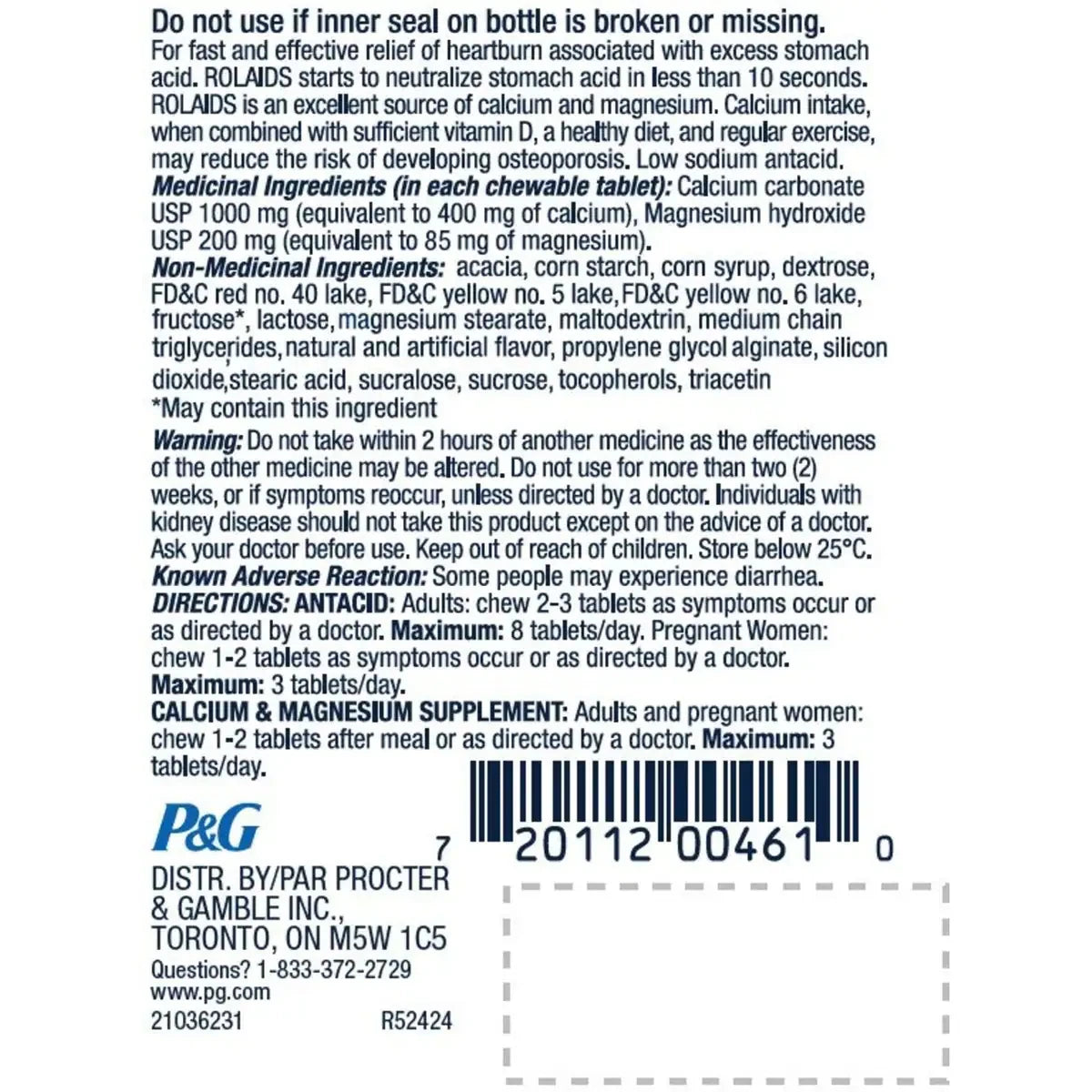 Rolaids Ultra Strength Antacid, Fruit Flavoured, 72ct, Fast Heartburn Relief 72 count front package