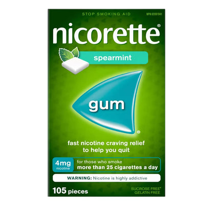 Nicorette Nicotine Gum, 4 mg, Spearmint front package