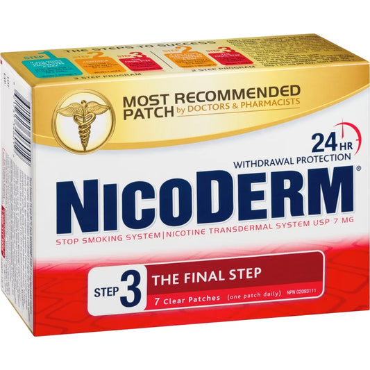 Nicoderm Stop Smoking System, STEP 3, 7 clear patches (one patch daily) 7 mg/day product detail